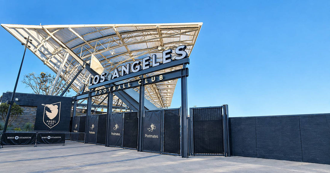 Exterior entrance of BMO Stadium in Los Angeles, home of LAFC and Angel City FC