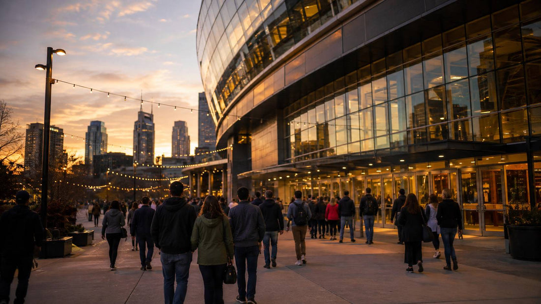 Fans arriving at Bridgestone Arena in Nashville before a game or concert