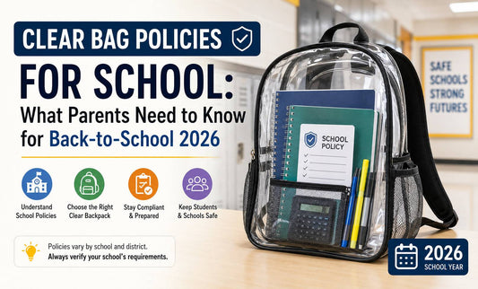 Clear backpack for school with notebooks and supplies, illustrating clear bag policies for parents preparing for back-to-school 2026.