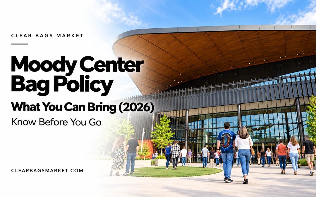 Moody Center arena entrance in Austin, Texas, where the clear bag policy is enforced at every gate