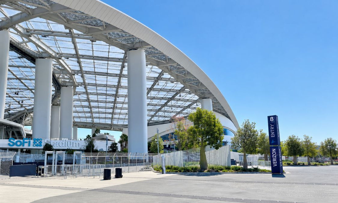 Exterior view of SoFi Stadium in Inglewood, California, home of the Los Angeles Rams and Los Angeles Chargers
