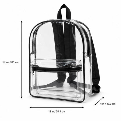 Clear backpack dimensions: 12 inches wide, 15 inches high, 4 inches deep