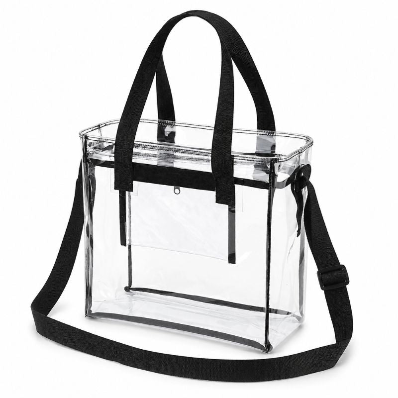 Clear Crossbody Stadium Tote Bag, Black