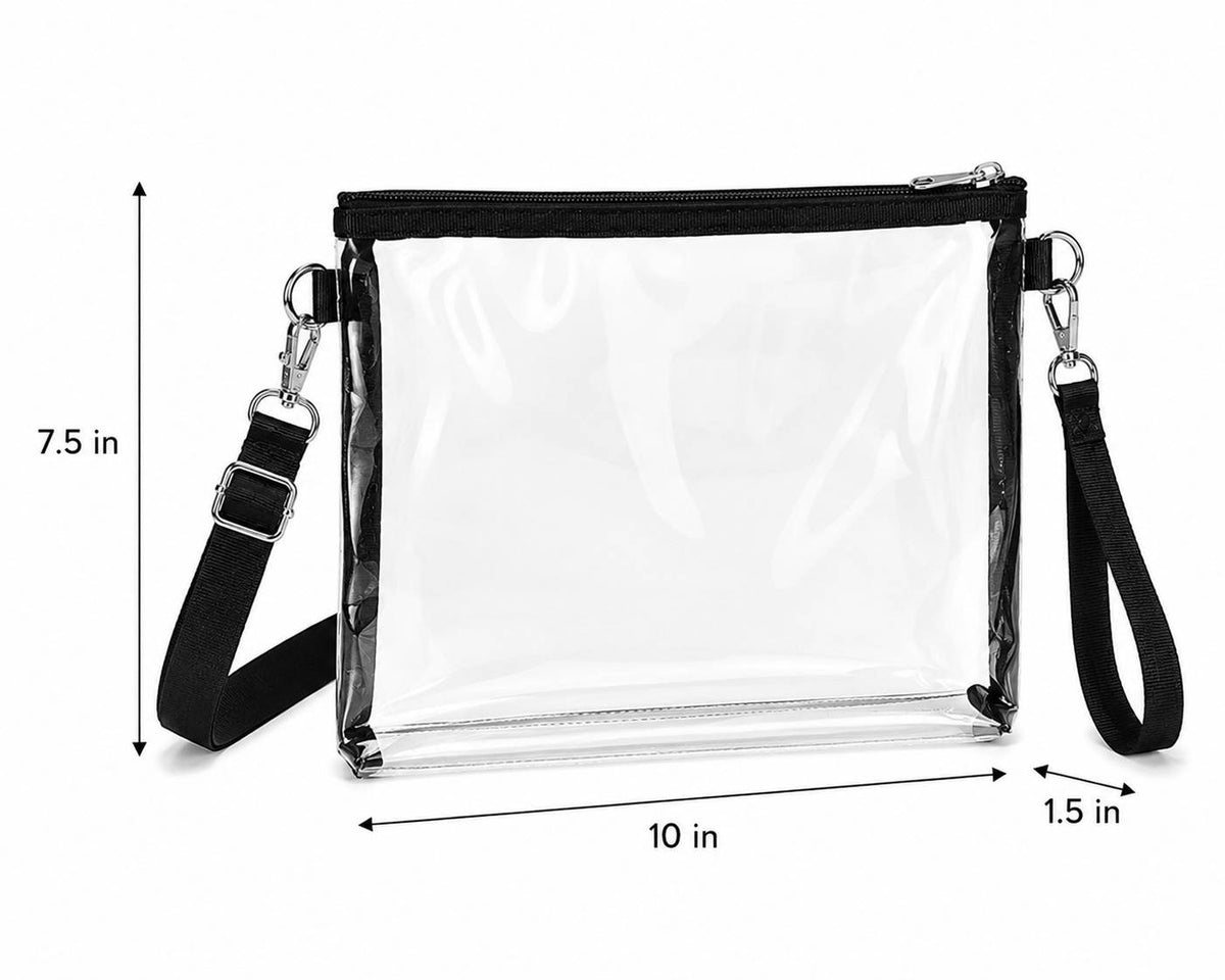 Clear purse for concerts and sports events with transparent design and easy access storage