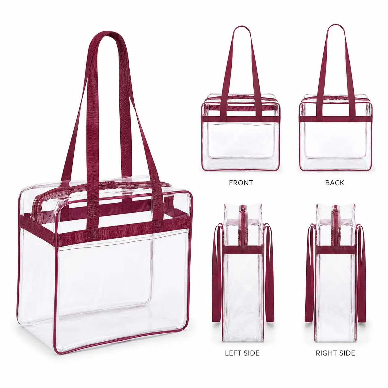 12x12x6 Clear Stadium Bag - Burgundy Trim