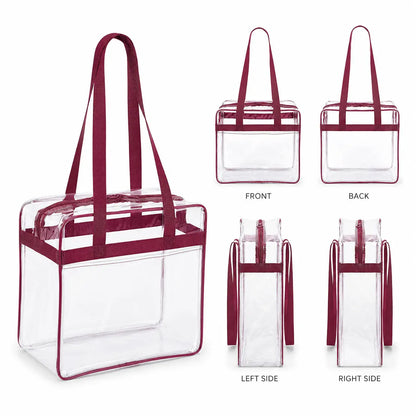 12x12x6 Clear Stadium Bag - Burgundy Trim