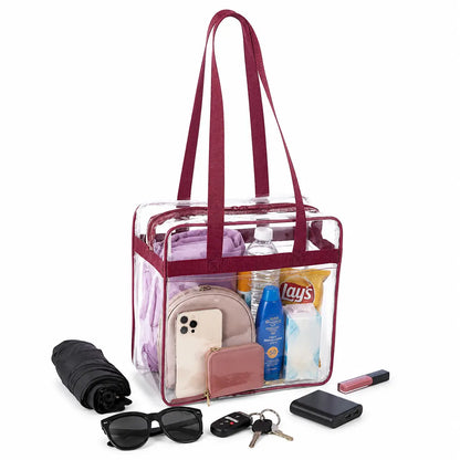 12x12x6 Clear Stadium Bag - Burgundy Trim