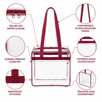12x12x6 Clear Stadium Bag - Burgundy Trim