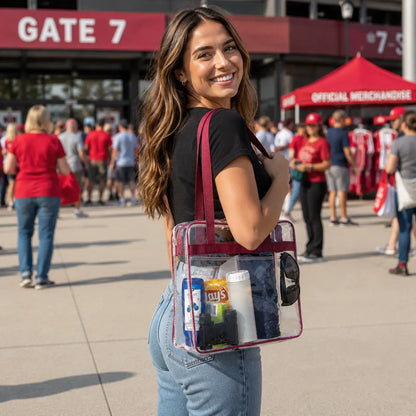 12x12x6 Clear Stadium Bag - Burgundy Trim