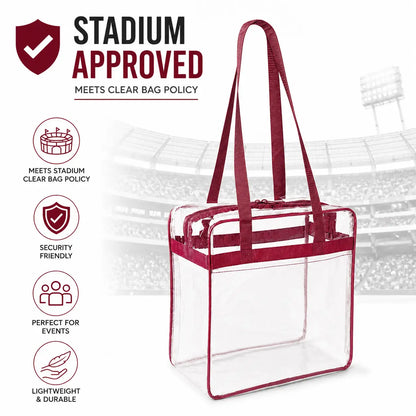 12x12x6 Clear Stadium Bag - Burgundy Trim